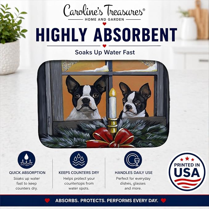 Boston Terrier Looking for Santa Christmas