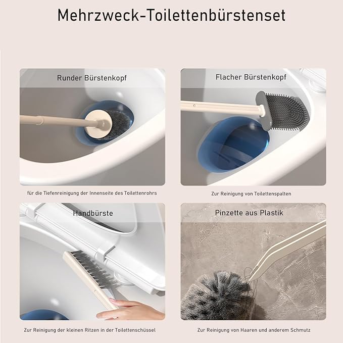 4 in 1 Toilet Brush and Holder Set （beige ）