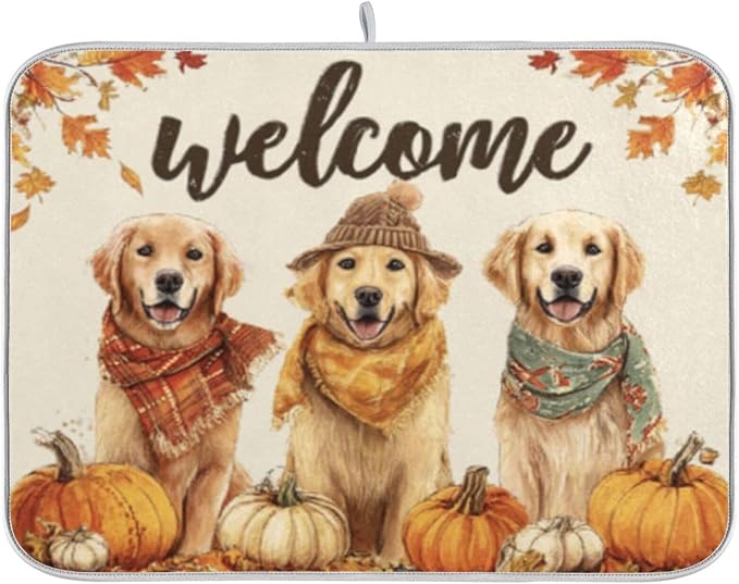 three golden retrievers fall