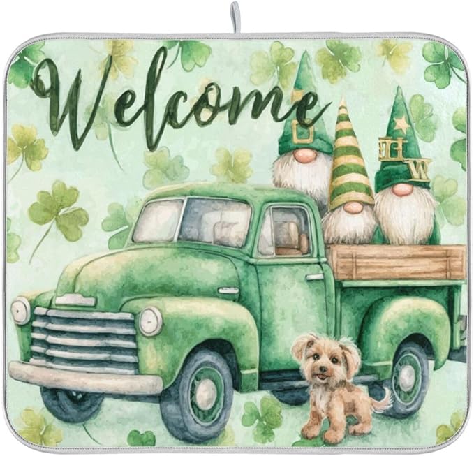 truck with gnomes and dog