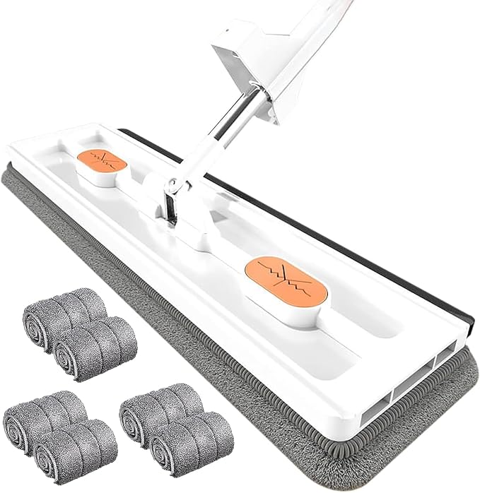 White Mop+bucket With 6 Mop Pads
