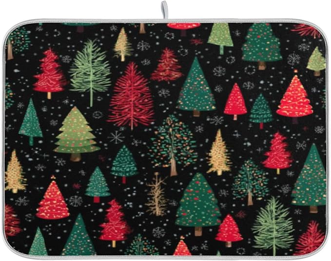 christmas trees, in dark green and red colors