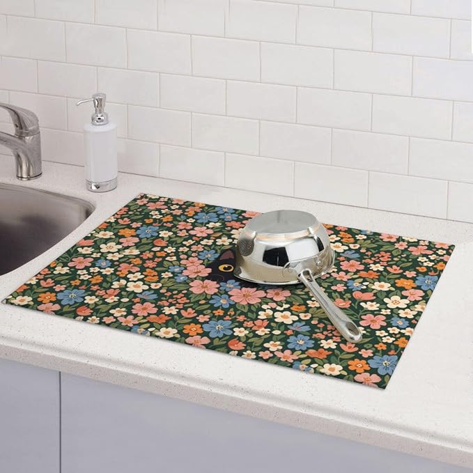 Cute Black Cat Floral