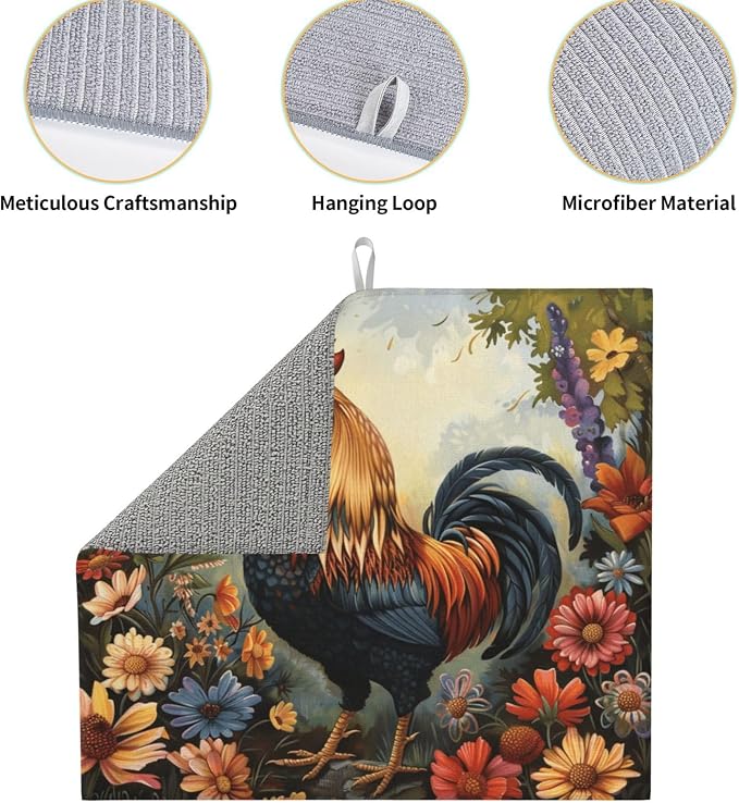 Vintage Colorful Rooster Floral