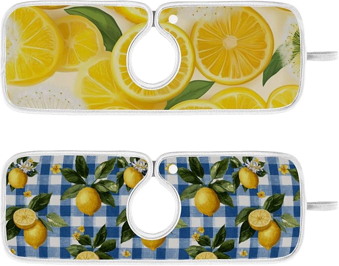 Blue Gingham Summer Lemons Yellow Dandelions