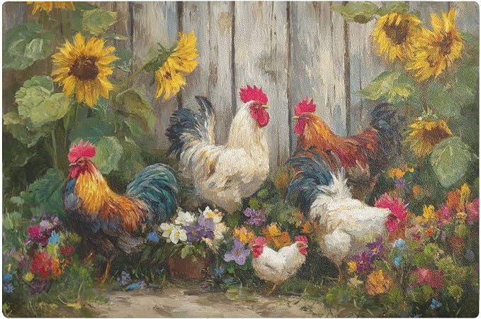 Oil Style Roosters Sunflower