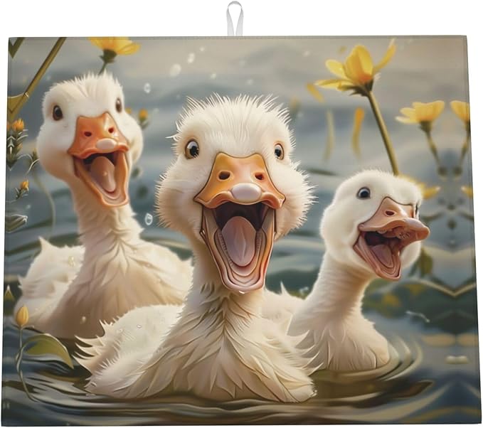 White Baby Ducks Yellow Flowers