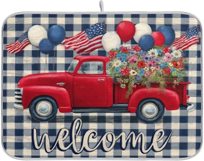 red truck with american flags