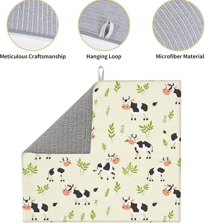Cute Cow Green Leaf