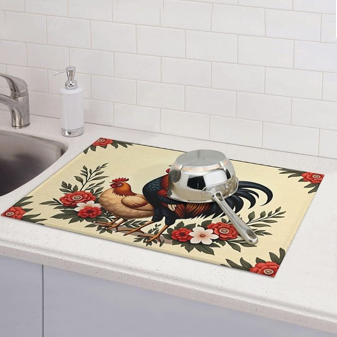 Rooster And Hen Floral