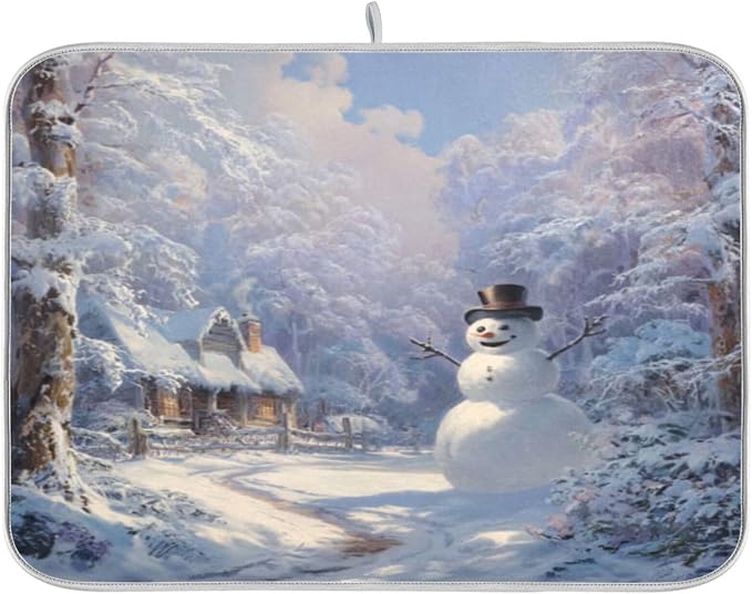 snowman stands in the snowy forest