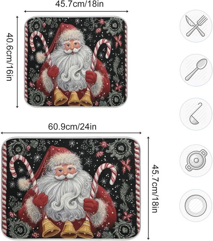 santa claus holding candy canes and bells