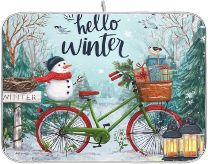 green bicycle snowman attire