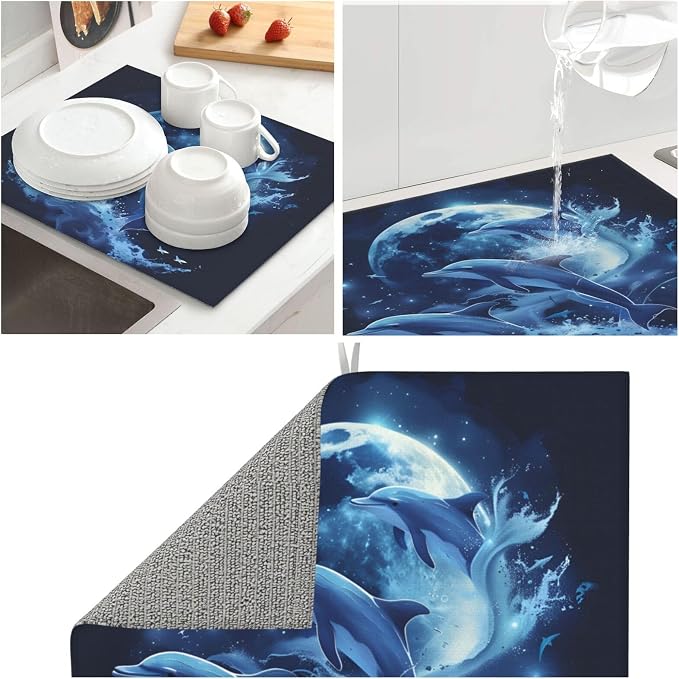 Blue Dolphin Ocean Moon Night