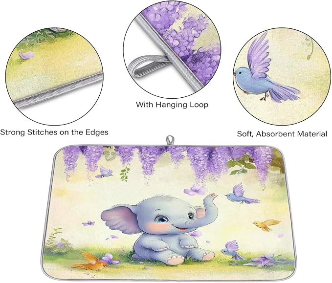 Purple Elephant With Birds Flowers