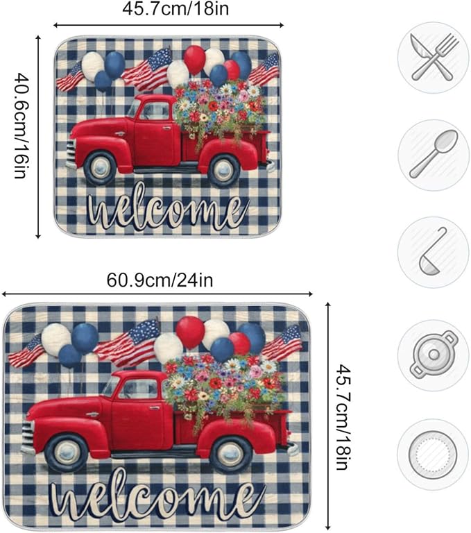 red truck with american flags