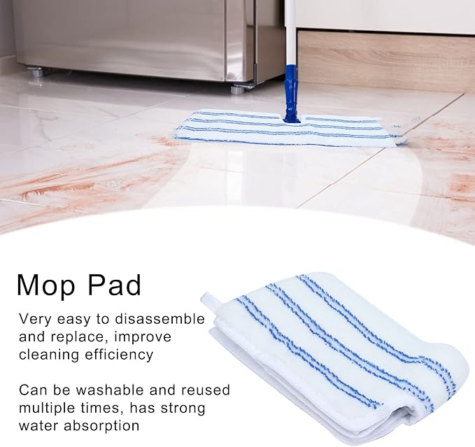 Blue & White Stripe Microfiber Mop Pads | Reusable, Machine-washable Mop Head Replacement