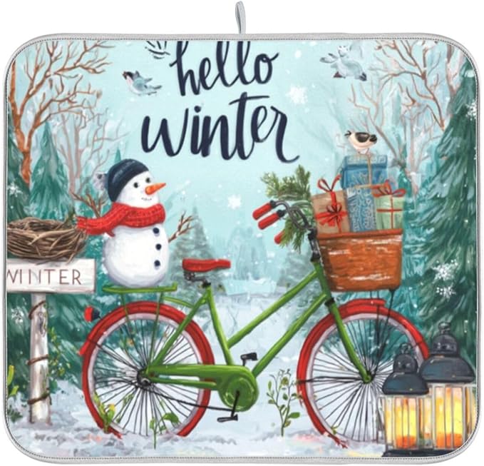 green bicycle snowman attire