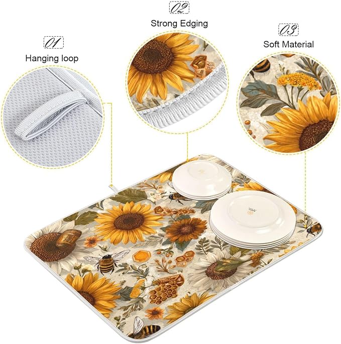 Beige Bees Sunflowers Daisy