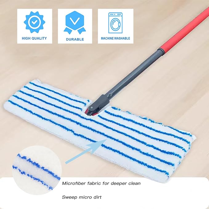 Blue & White Stripe Microfiber Mop Pads | Reusable, Machine-washable Mop Head Replacement