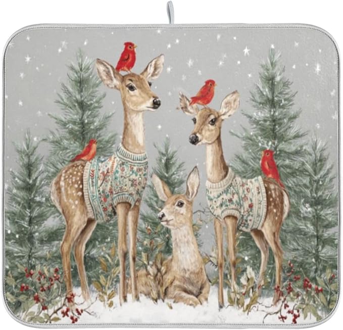 three deer wearing sweaters