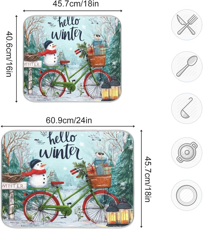 green bicycle snowman attire