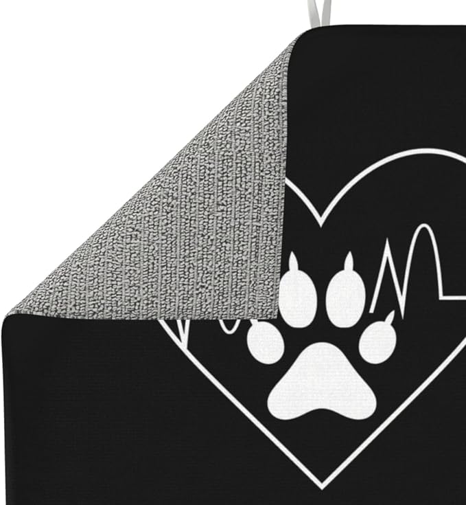 White Heart Paw Print Black