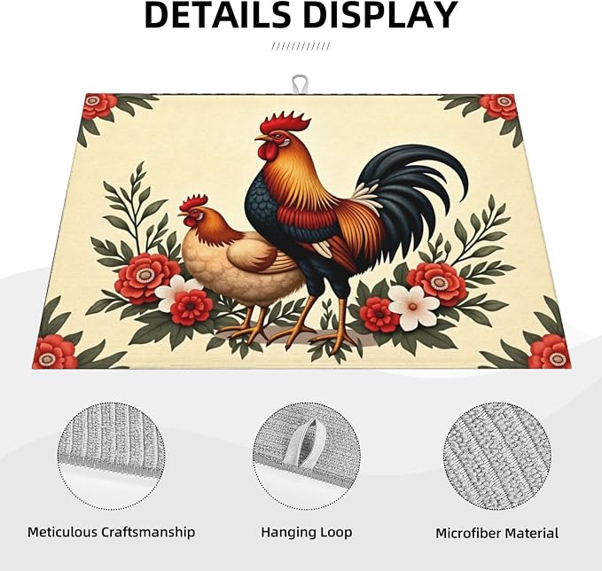 Rooster And Hen Floral