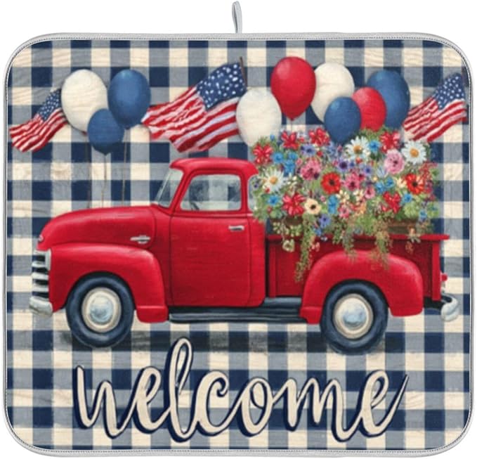 red truck with american flags