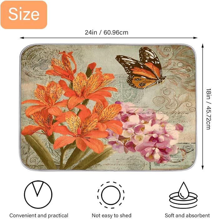 Retro Orange Pink Flower Butterfly