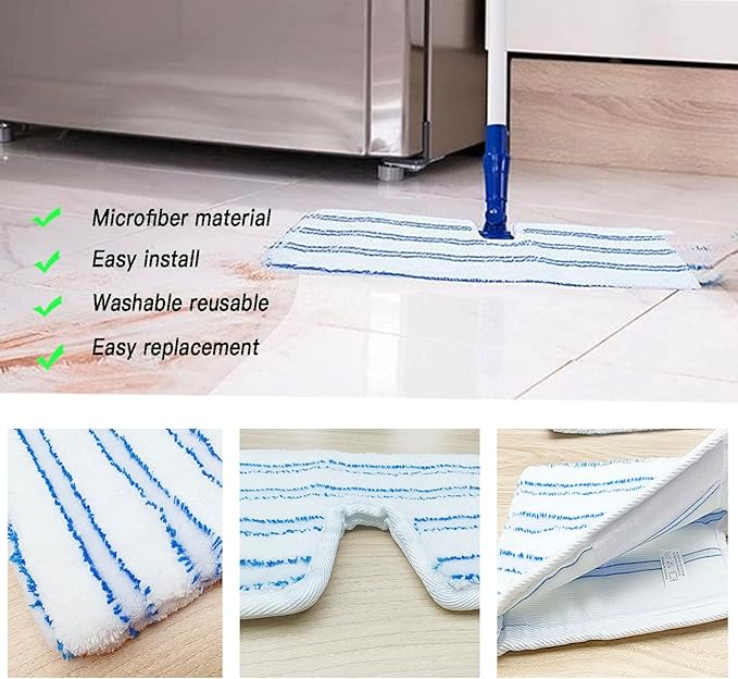 Blue & White Stripe Microfiber Mop Pads | Reusable, Machine-washable Mop Head Replacement