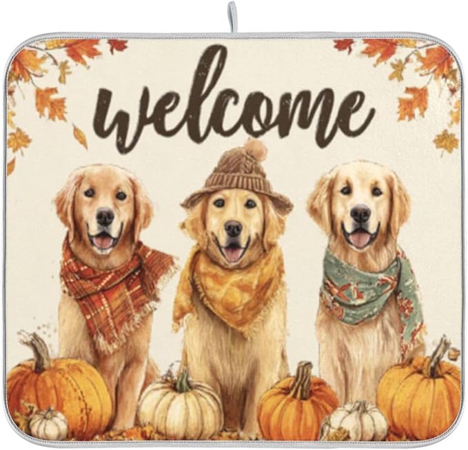 three golden retrievers fall