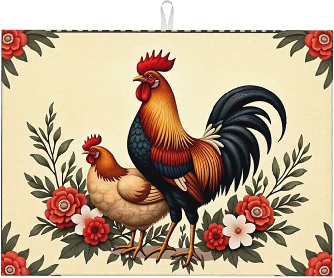 Rooster And Hen Floral