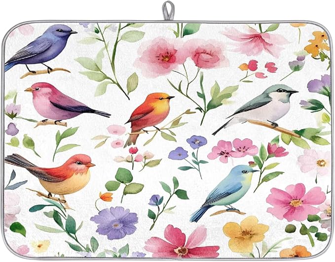 Watercolor Colored Bird Flowers