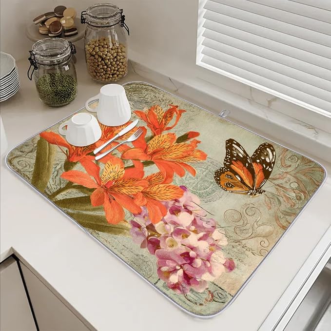 Retro Orange Pink Flower Butterfly