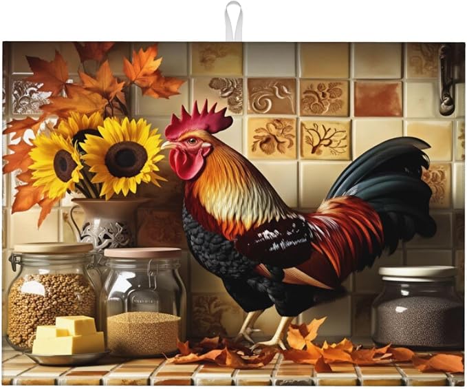 Rooster Sunflowers Autumn Leaves Kitchen