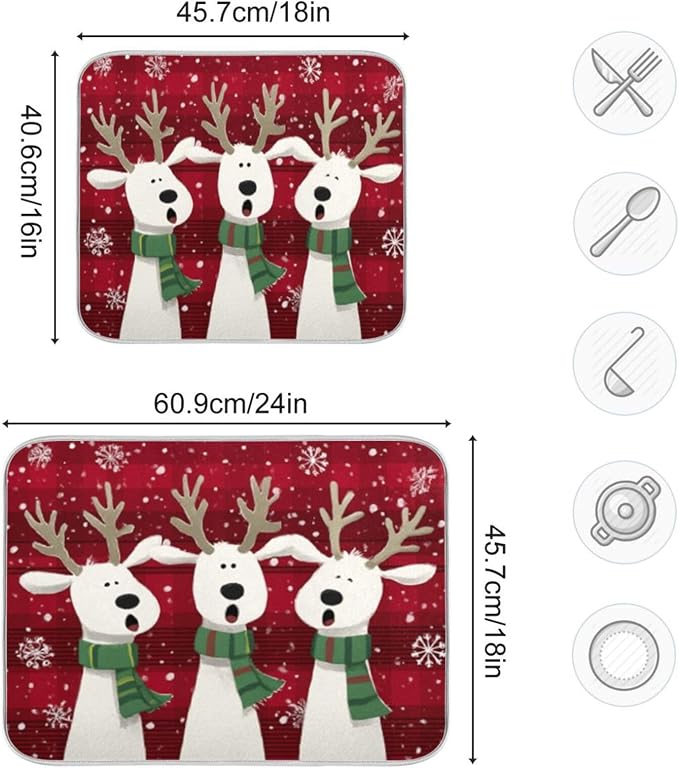 three white cartoon reindeer