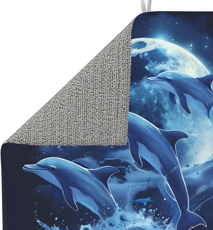 Blue Dolphin Ocean Moon Night