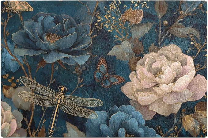 Retro Flowers and Dragonflies