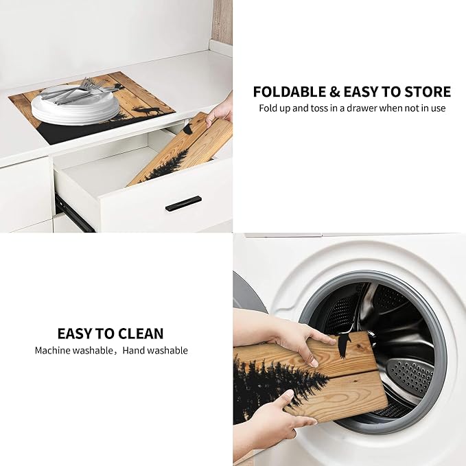 Retro Rustic Wolf Deer Forest Brown Wood