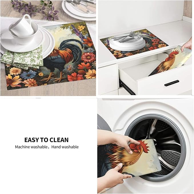 Vintage Colorful Rooster Floral