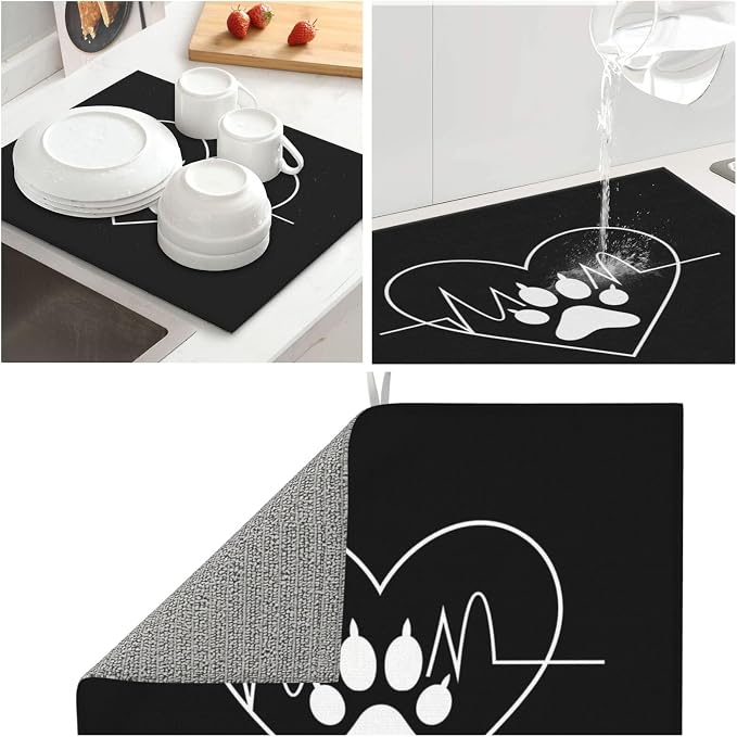 White Heart Paw Print Black