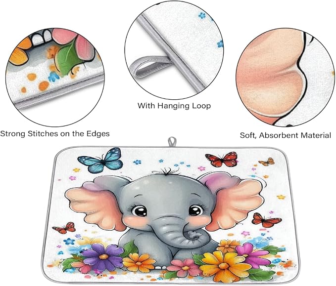 Cute Cartoon Elephant With Colorful Flowers