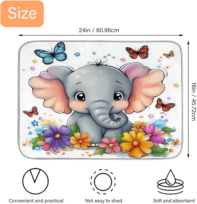 Cute Cartoon Elephant With Colorful Flowers