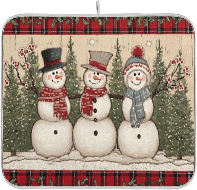 three snowmen dressed in winter