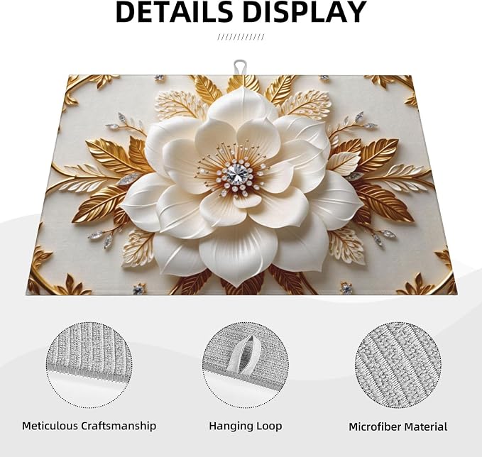 Golden Floral Embroidery With White Flower And Diamond Center