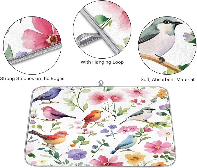 Watercolor Colored Bird Flowers