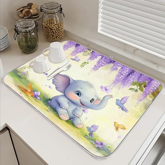 Purple Elephant With Birds Flowers