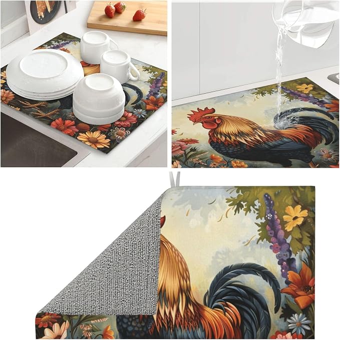 Vintage Colorful Rooster Floral