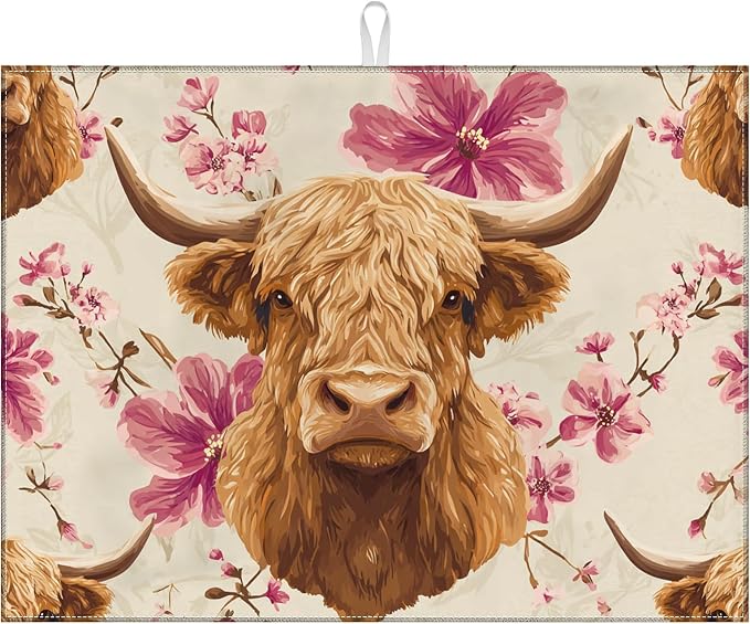 Pink Floral Highland Cow